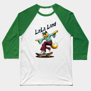 70s Cat Skateboarder - Vintage Style Illustration Baseball T-Shirt